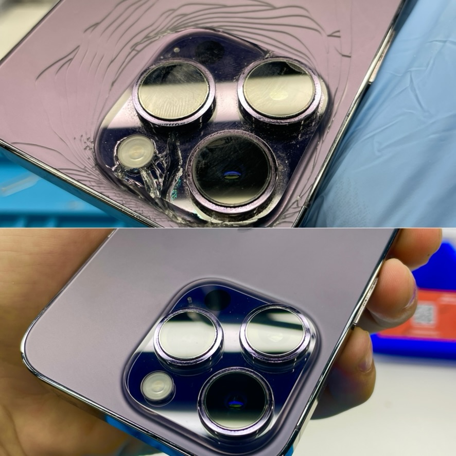 iPhone до и после ремонта заднего стекла